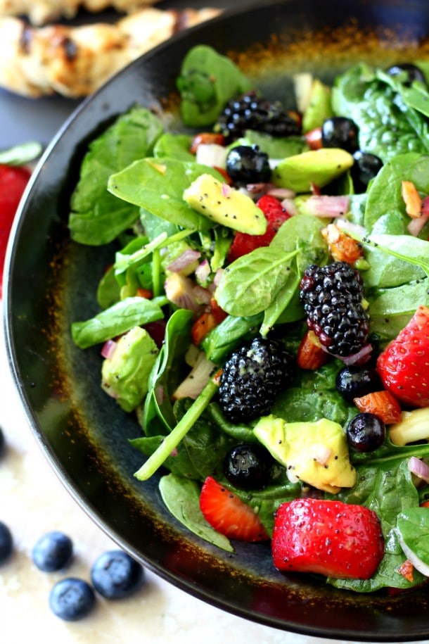 Triple Berry Almond Spinach Salad Kim S Cravings