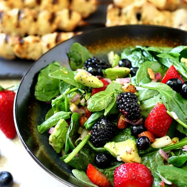 Triple Berry Almond Spinach Salad Kim S Cravings