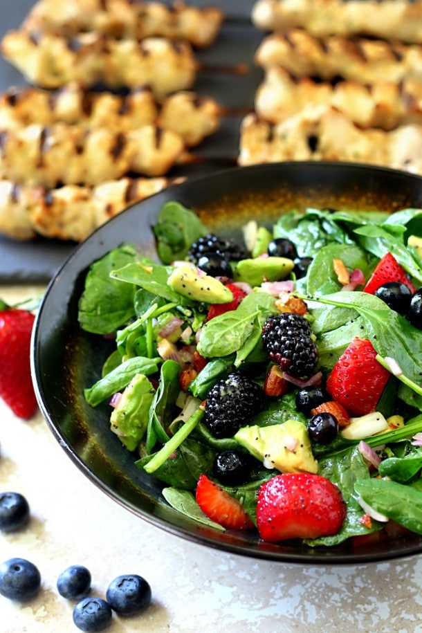 Triple Berry Almond Spinach Salad Kim S Cravings