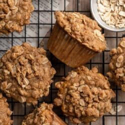 Banana Oatmeal Muffins on a wire rack.