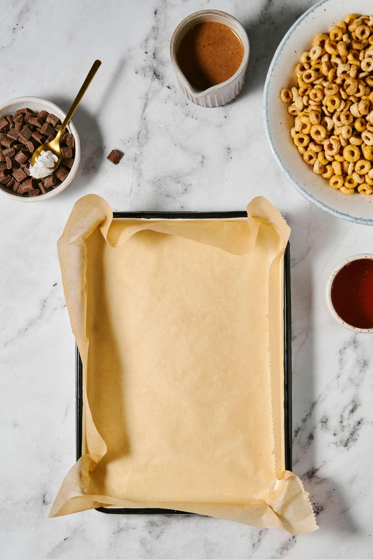 Pan lined with parchment.