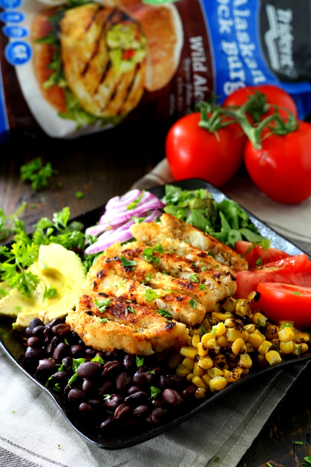 Alaskan Pollock Southwestern Salad with Avocado Dressing- an easy, flavorful Tex-Mex dish that will knock your socks off!