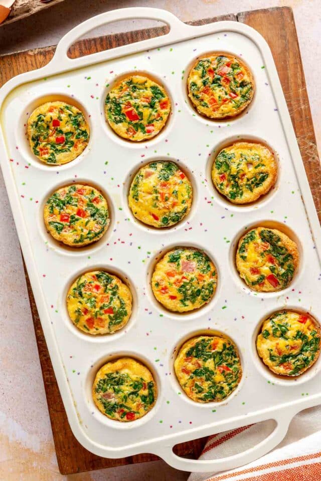 Egg muffins baked in a muffin pan.