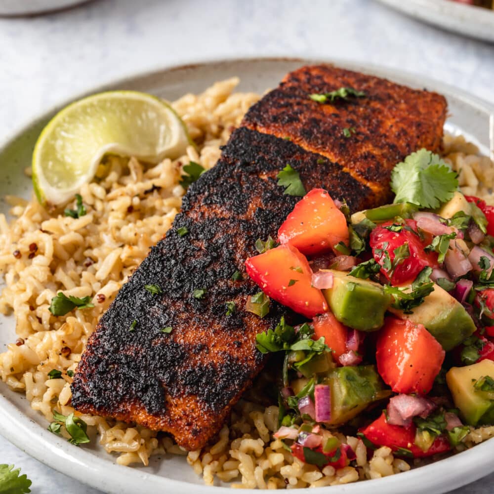 Blackened Salmon with Strawberry Avocado Salsa - Kim's Cravings