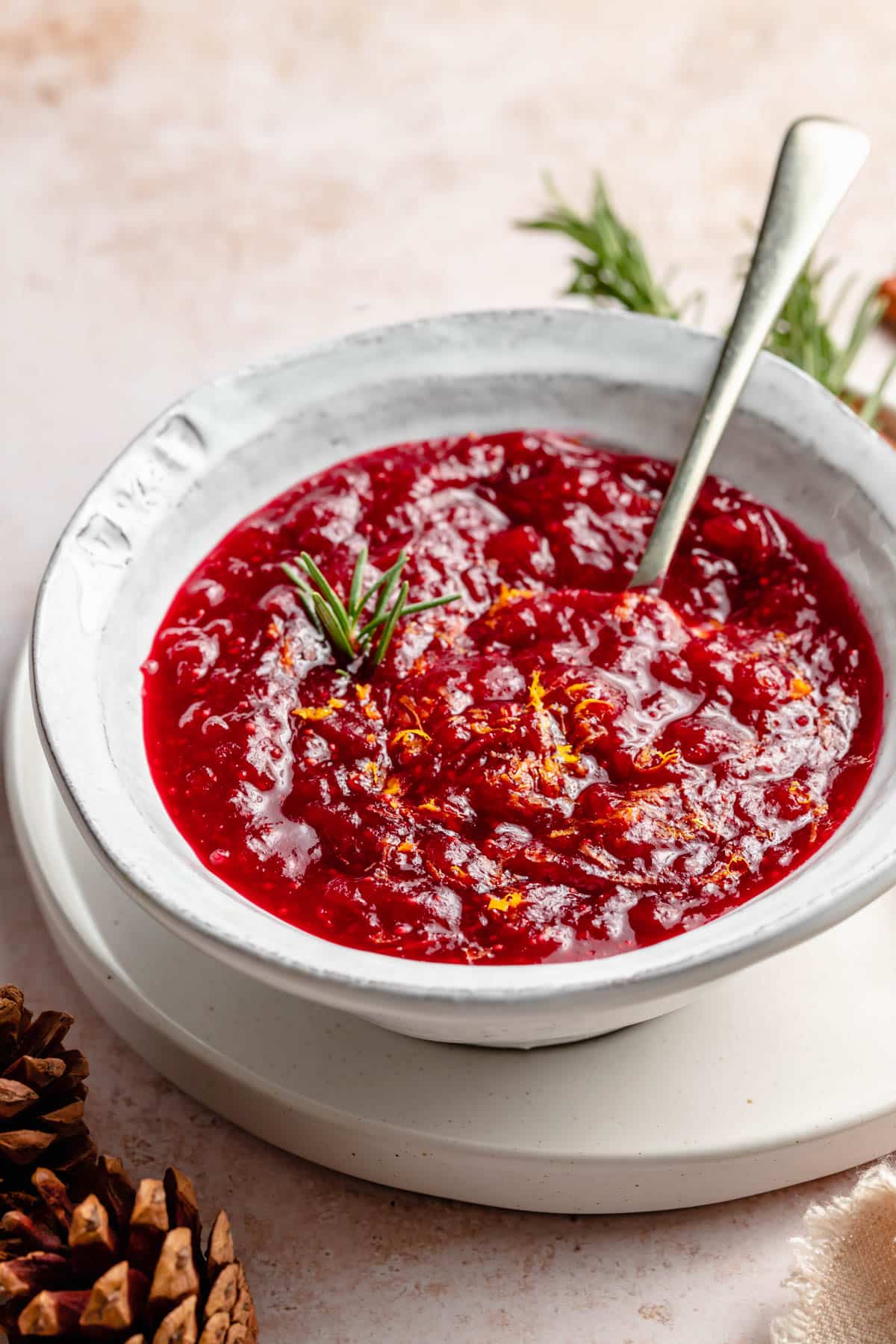 Spoon in a bowl of healthy cranberry sauce.