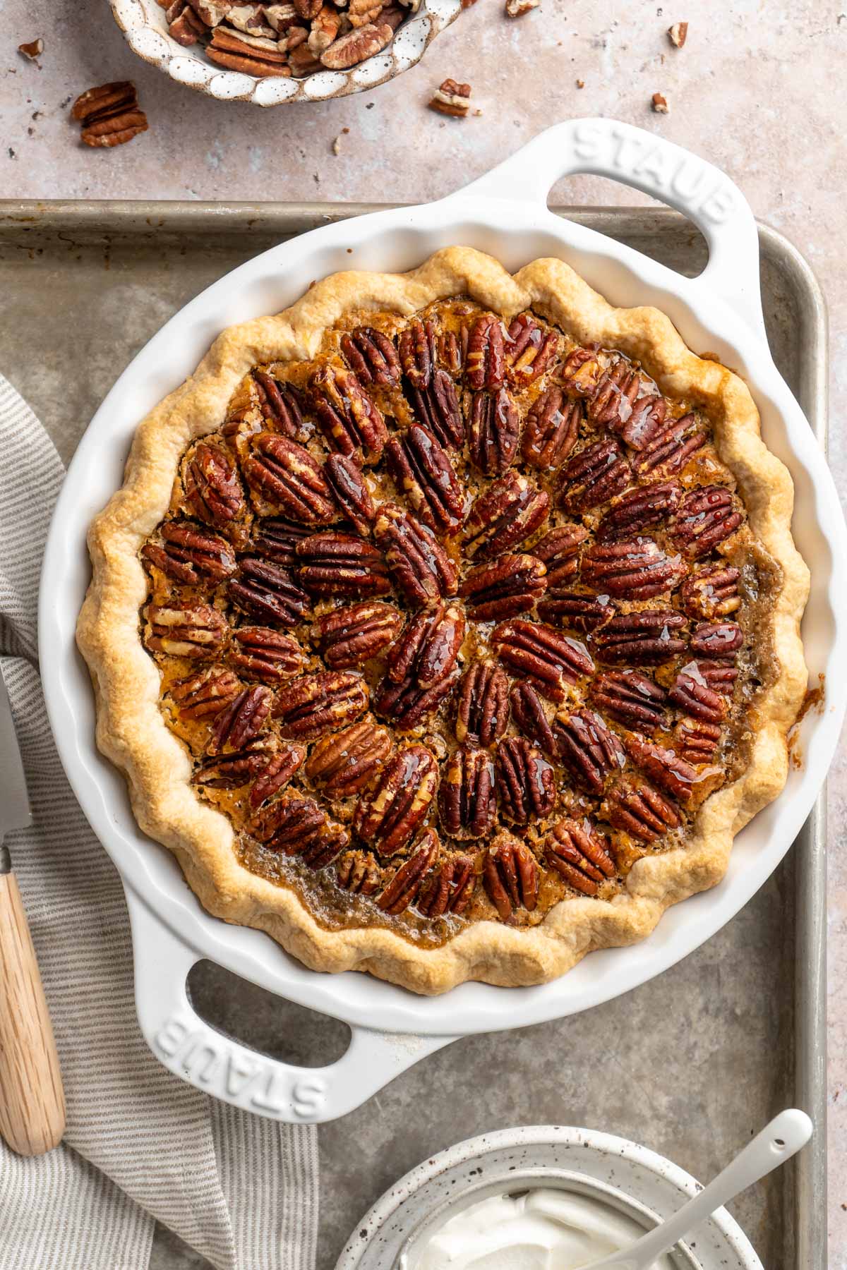 Baked pecan pie without corn syrup.