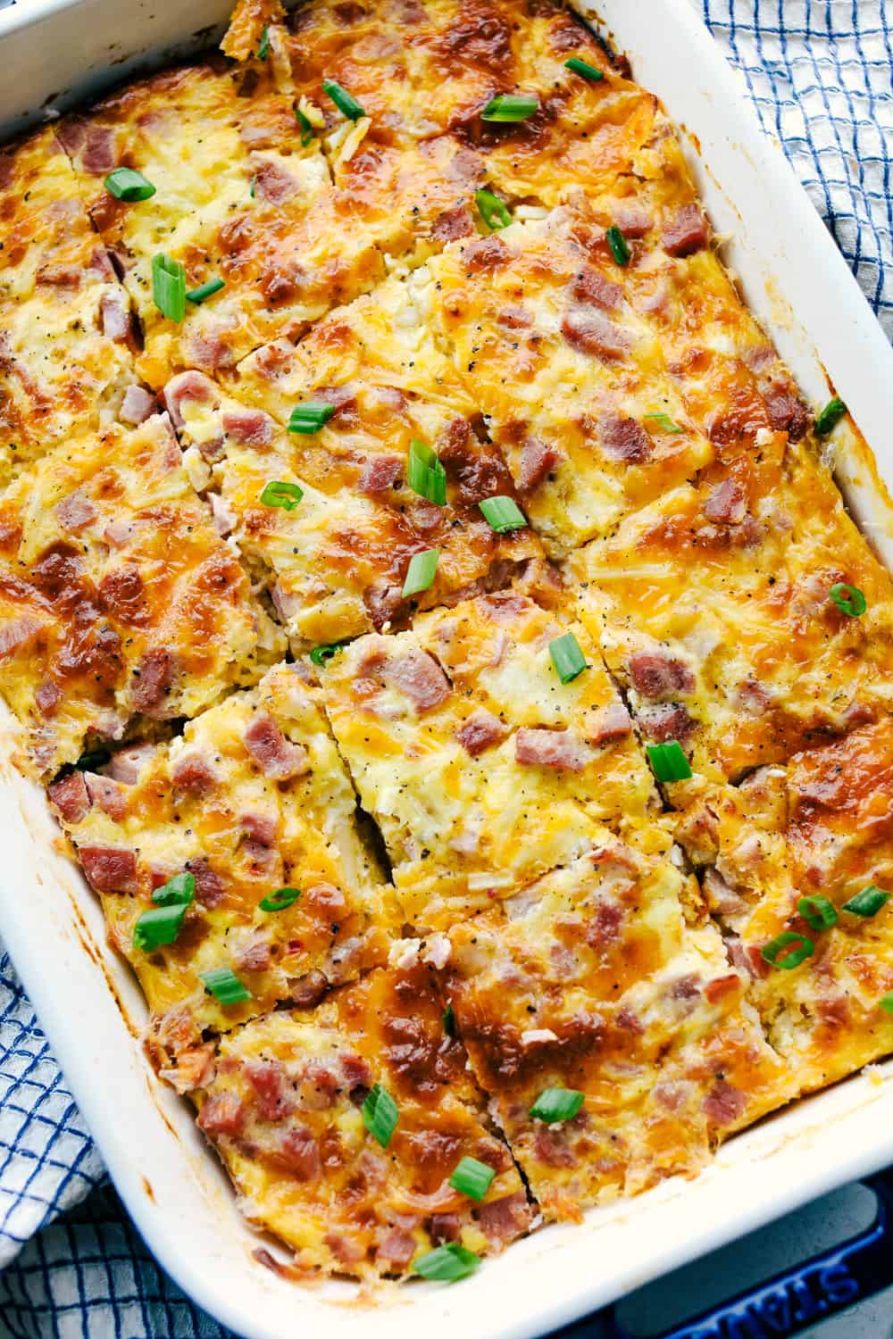 best breakfast casserole in a large white casserole dish