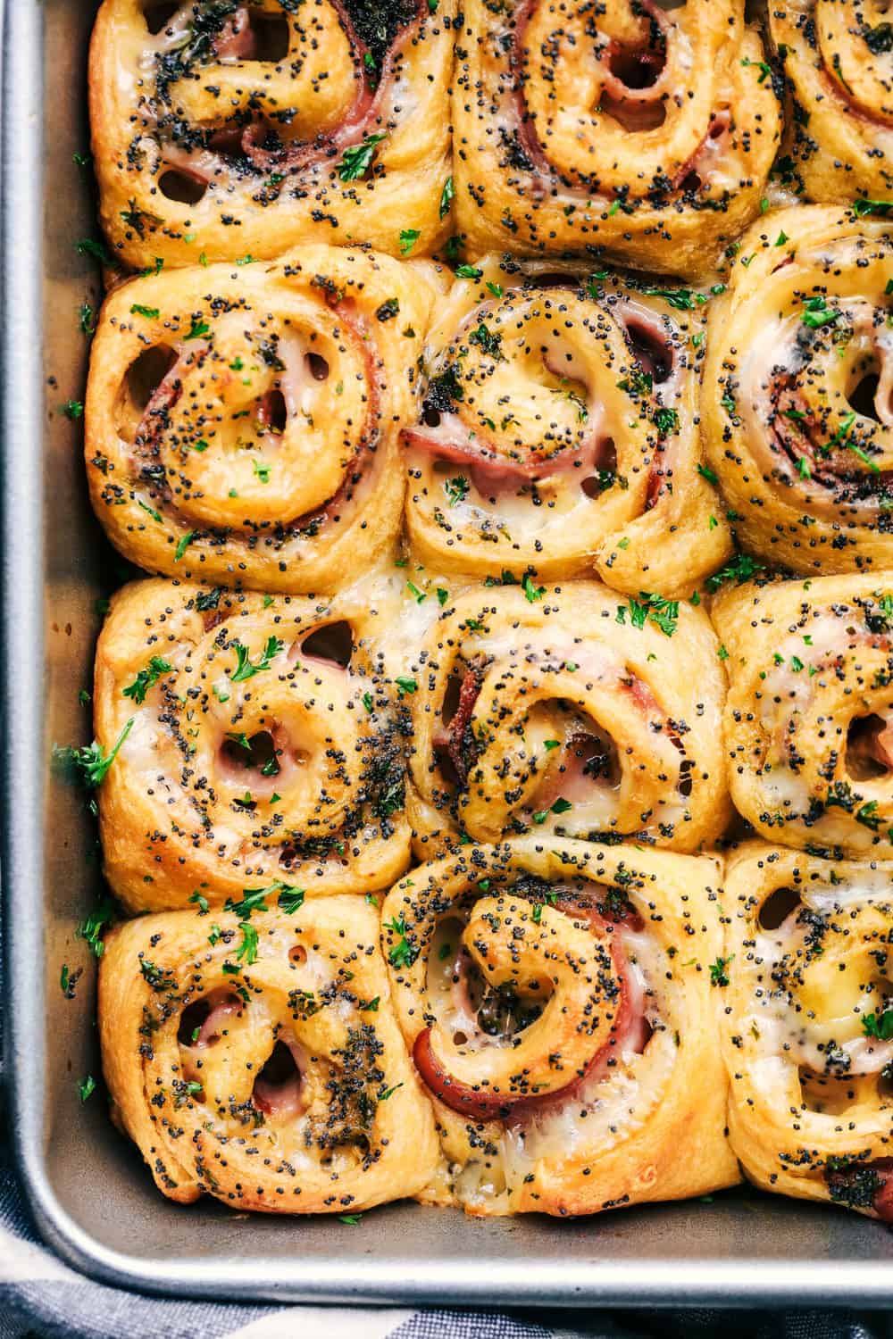 ham and Swiss pinwheel rolls 