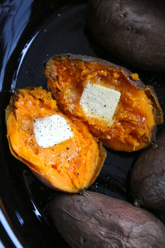 sweet potato cut in half and topped with butter