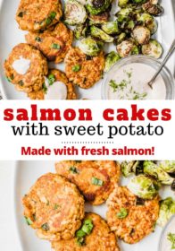 Sweet Potato Salmon Cakes with Creamy Dill Sriracha Sauce - Kim's Cravings