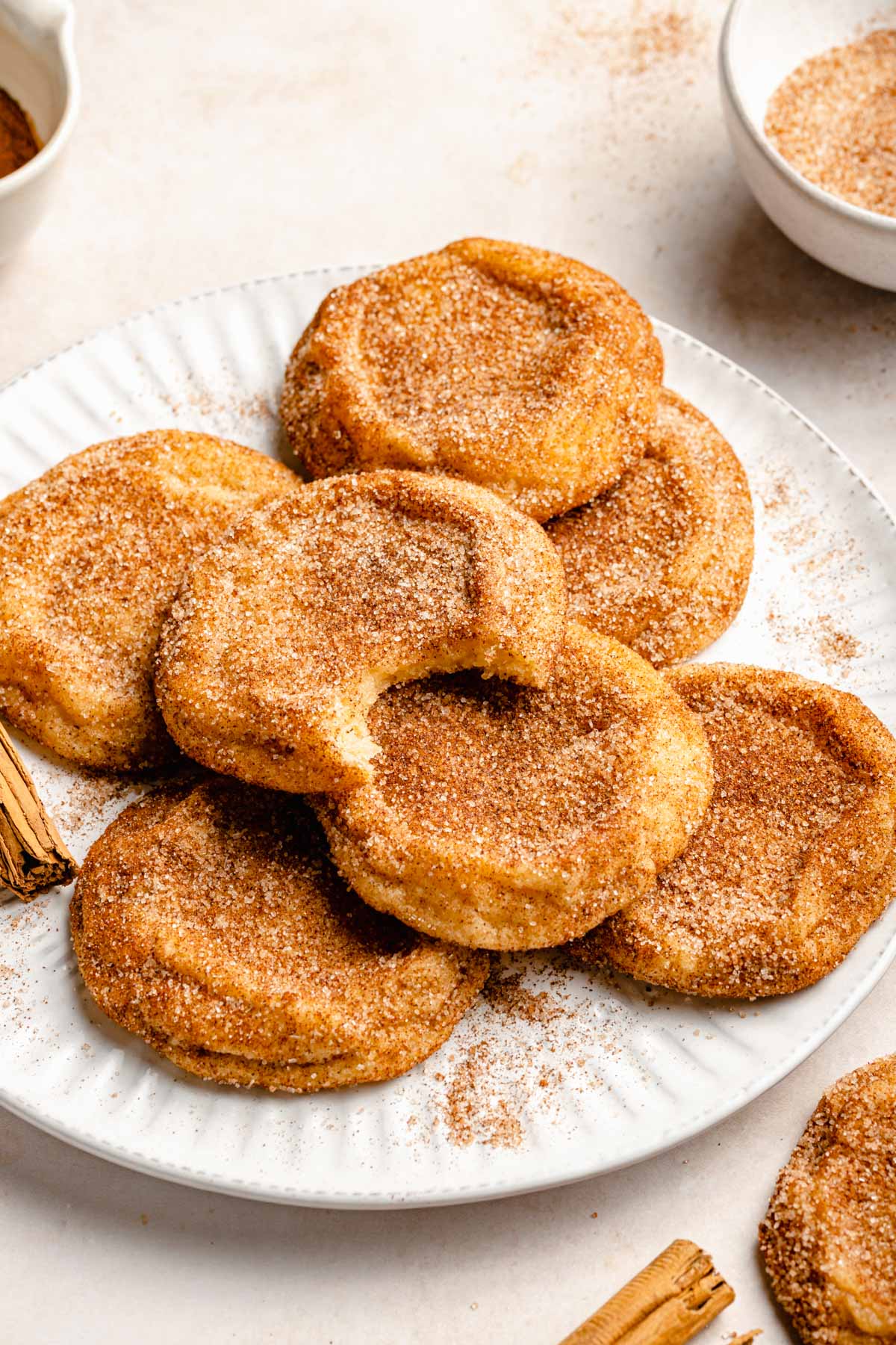 snickerdoodles on a white plate