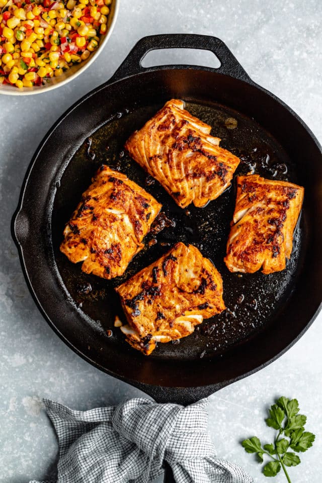 Cooking cod in a cast iron skillet.