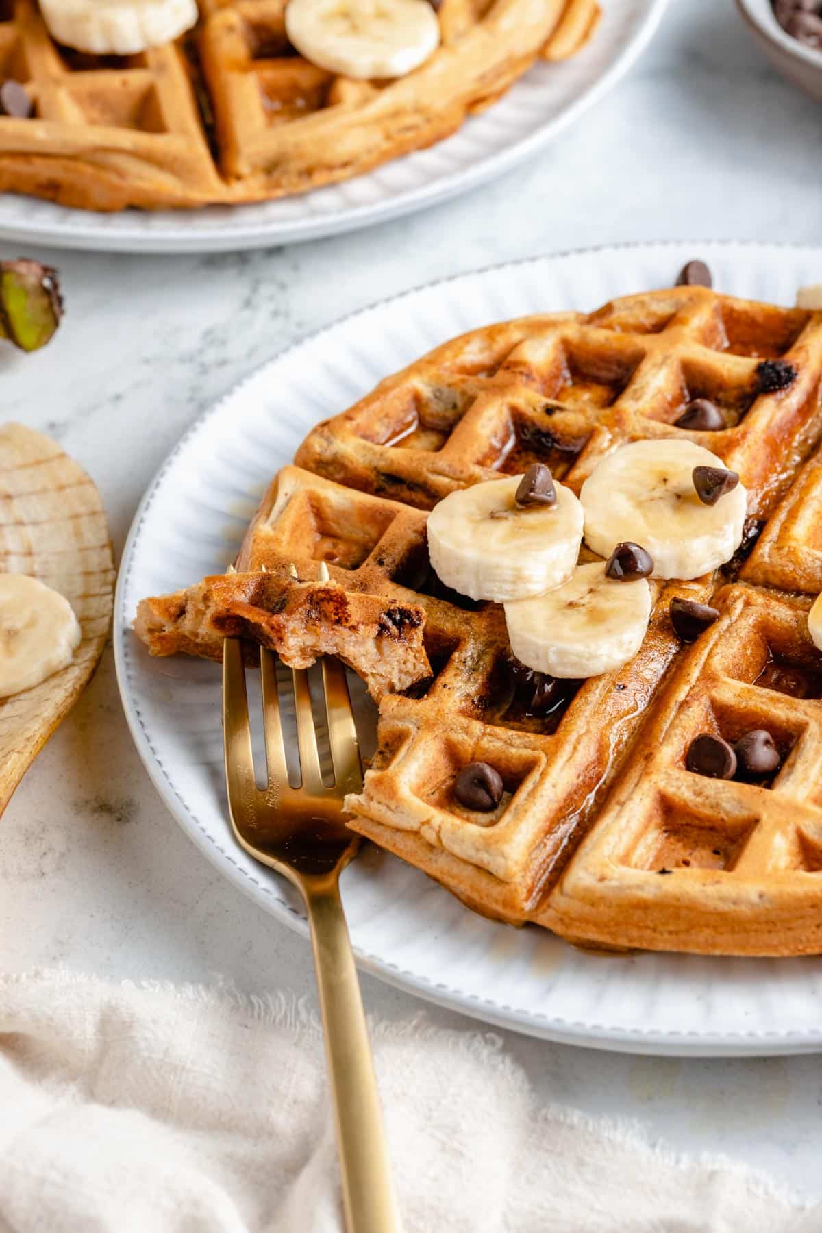 bit of banana waffle on a fork