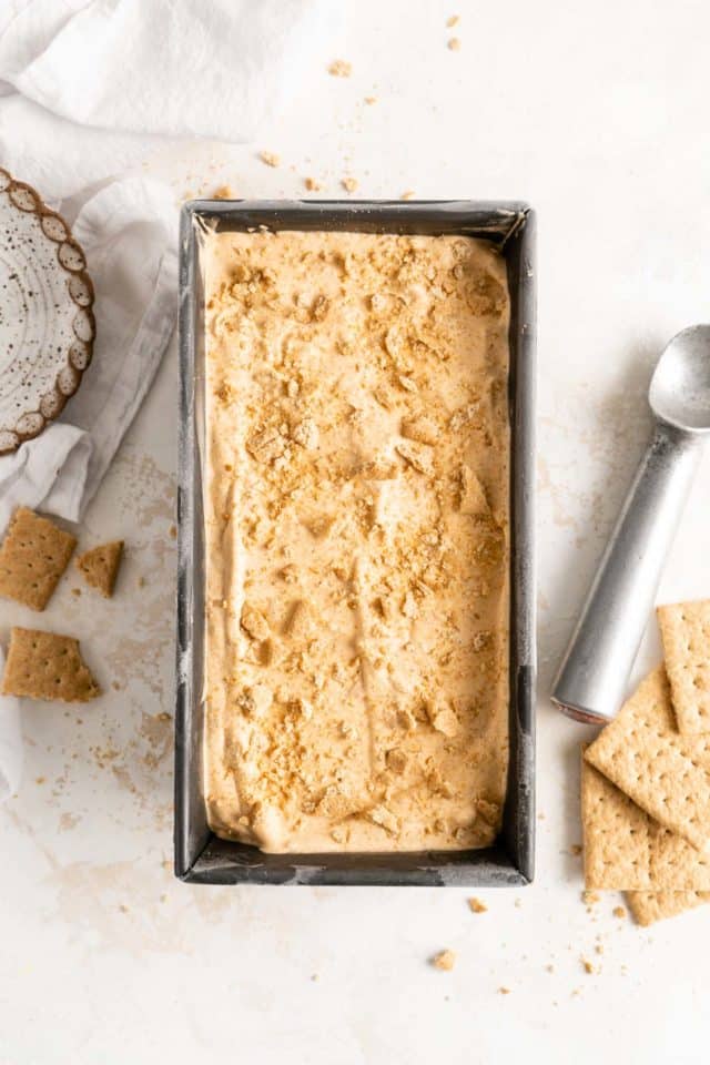 Pumpkin ice cream in a loaf pan.