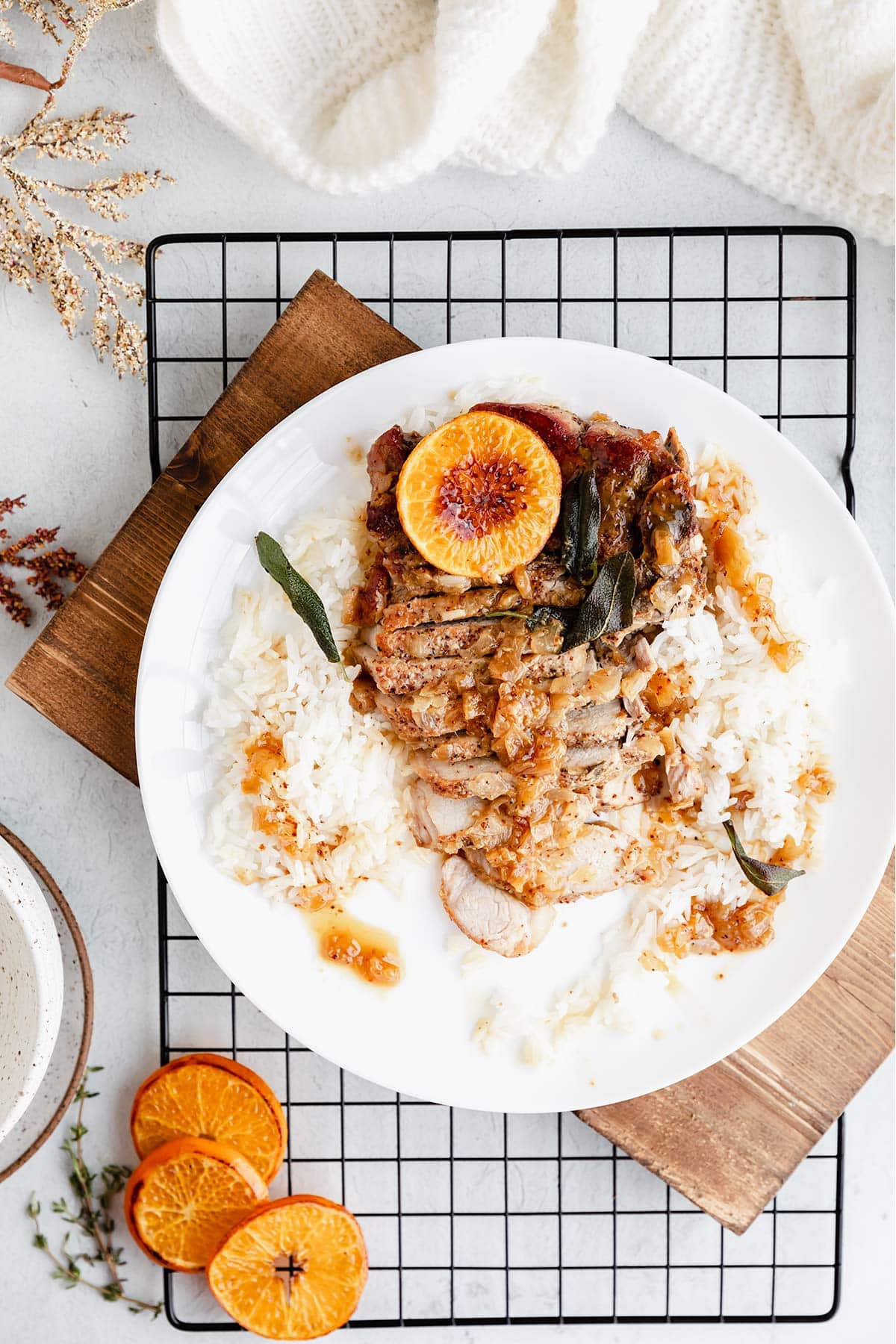 crock pot pork chops sliced and served with rice