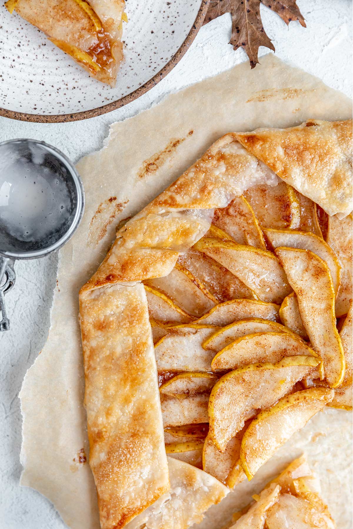 baked pear galette ready for serving