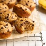 Pancake mix muffins on a wire rack.