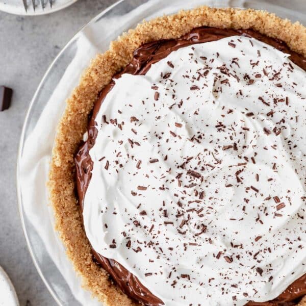 Chocolate pudding pie in a graham cracker crust.