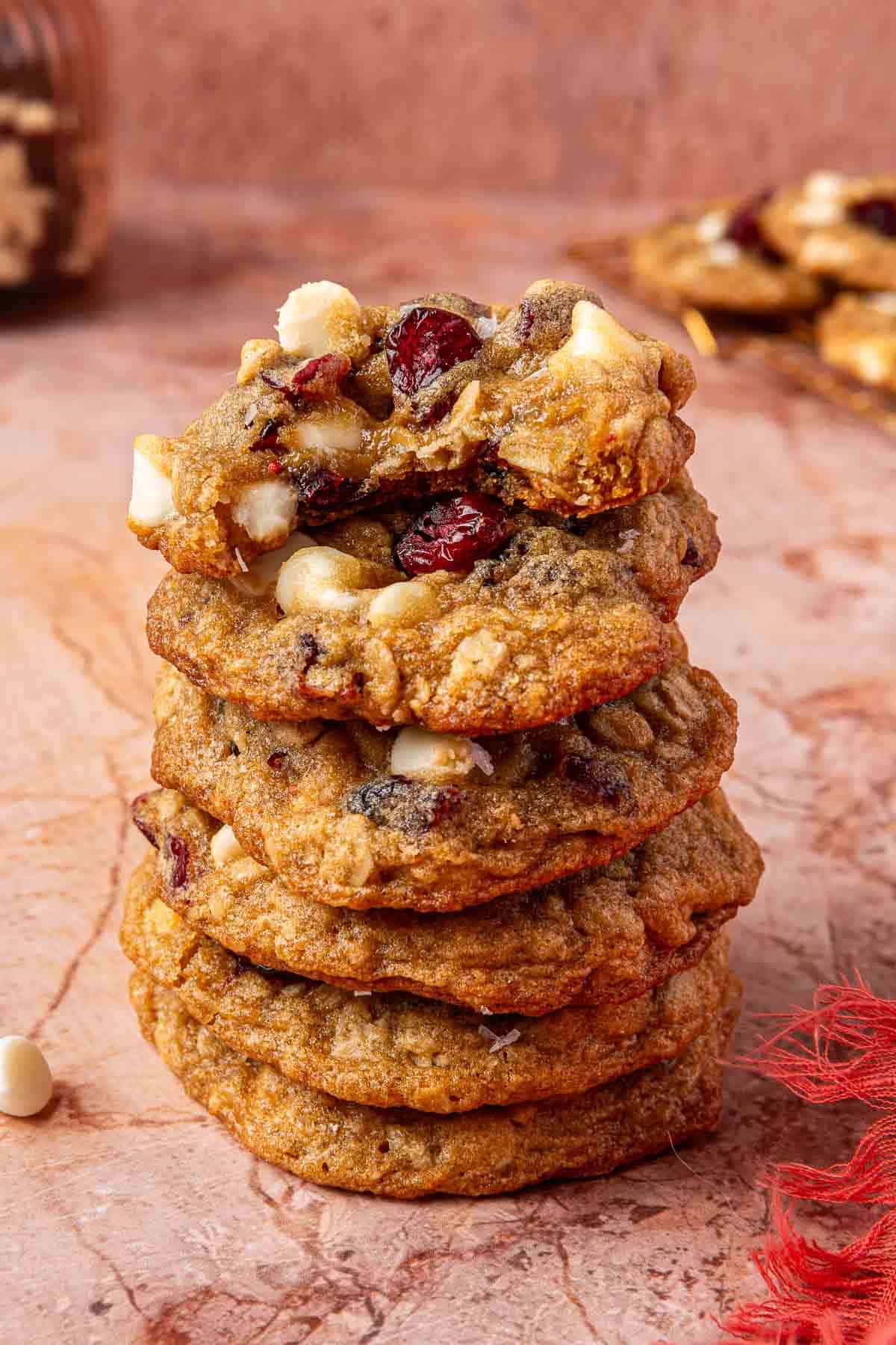 Cranberry oatmeal cookies in a stack.